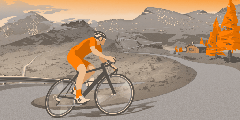 Road cycling climbing mountains autumn vector illustration
